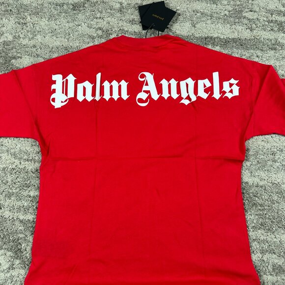Palm Angels Red Neck Logo Tee Mens Size Large - Picture 2 of 4